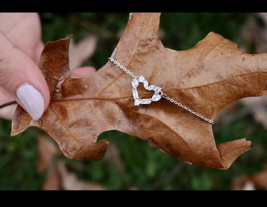 Diamond Encrusted Silver Heart Necklace